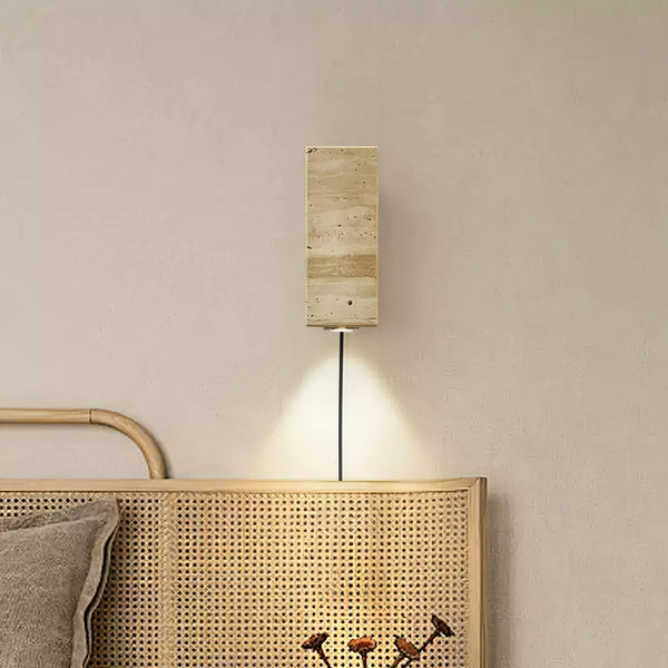 scandinavian yellow travertine wood cylinder wall sconce