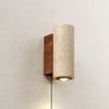 scandinavian yellow travertine wood cylinder wall sconce