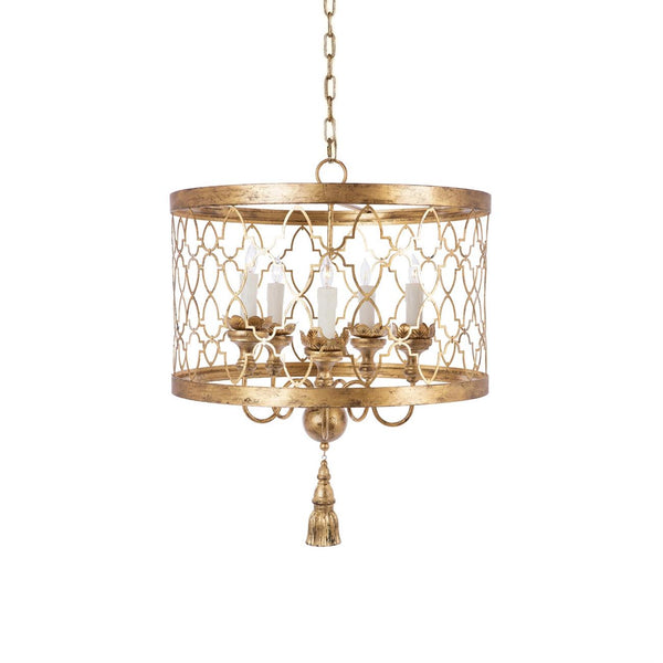 traditional antique gold iron quatrefoil drum chandelier
