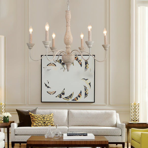 traditional antique white hand carved wood candle chandelier