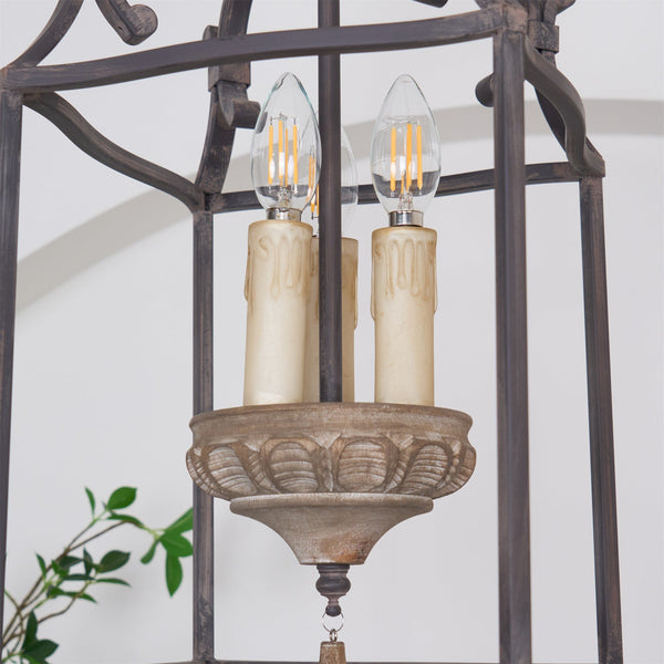 traditional brown iron wood birdcage chandelier