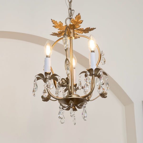 traditional gold crystal iron 3 light chandelier