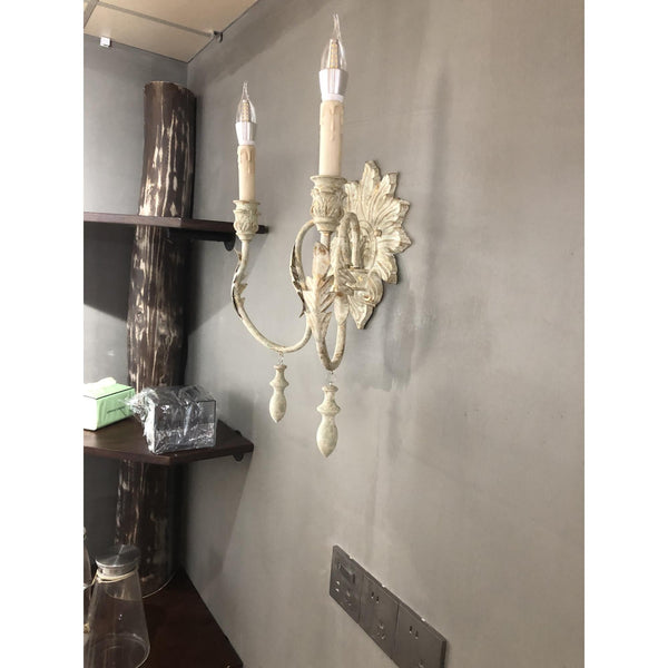 traditional old white iron two light wall sconce