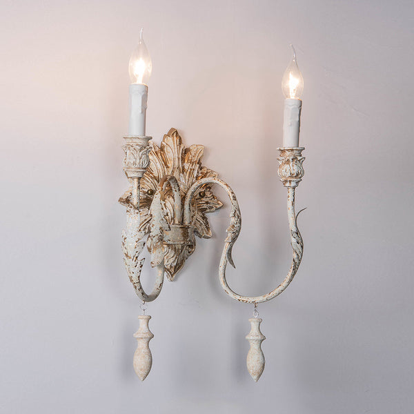 traditional old white iron two light wall sconce