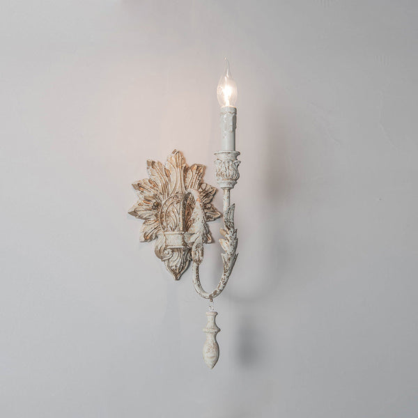 traditional old white iron two light wall sconce