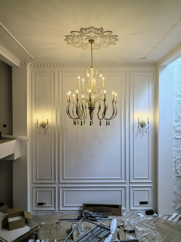 traditional old white iron two light wall sconce