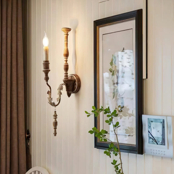traditional old white wood candle wall sconce