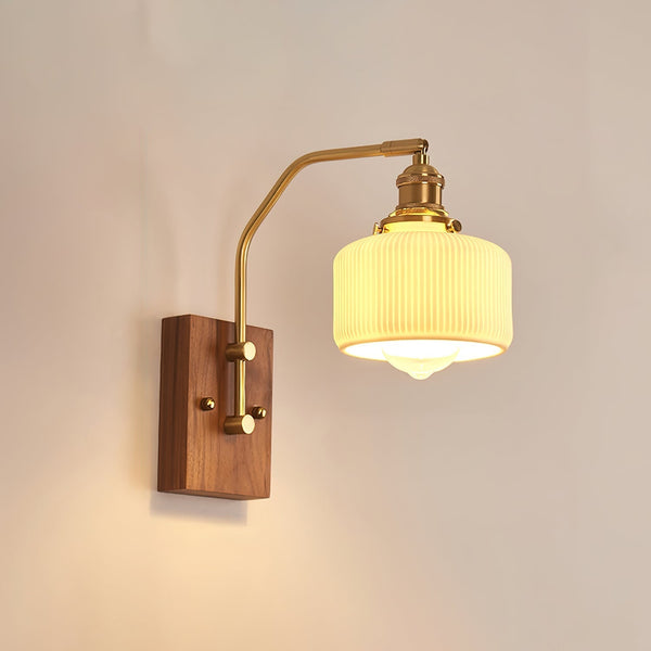 traditional walnut brass glass wall sconce