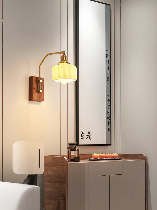 traditional walnut brass glass wall sconce