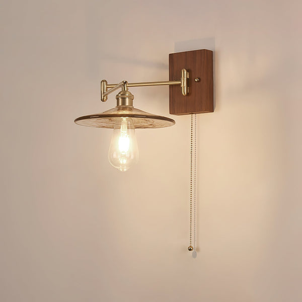 traditional walnut brass glass wall sconce