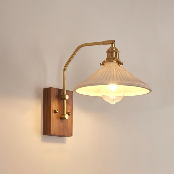 traditional walnut brass glass wall sconce