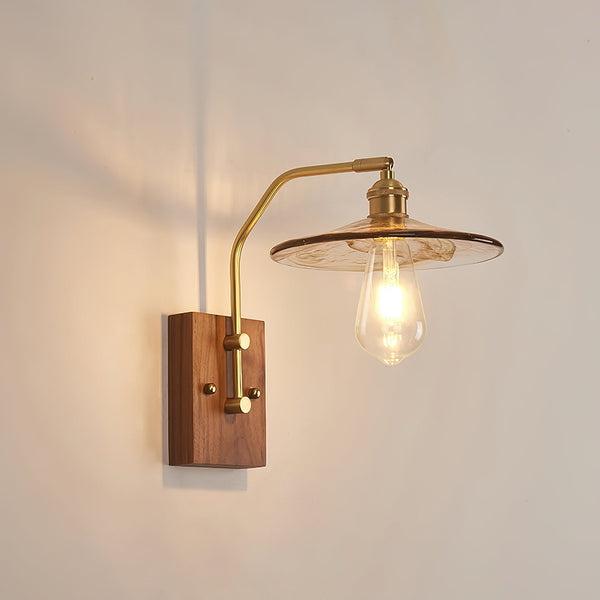 traditional walnut brass glass wall sconce