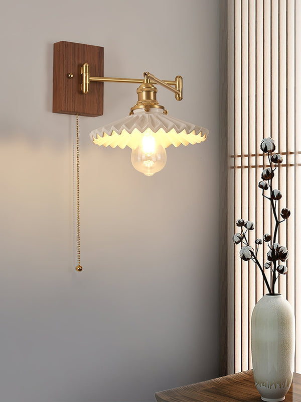 traditional walnut brass glass wall sconce