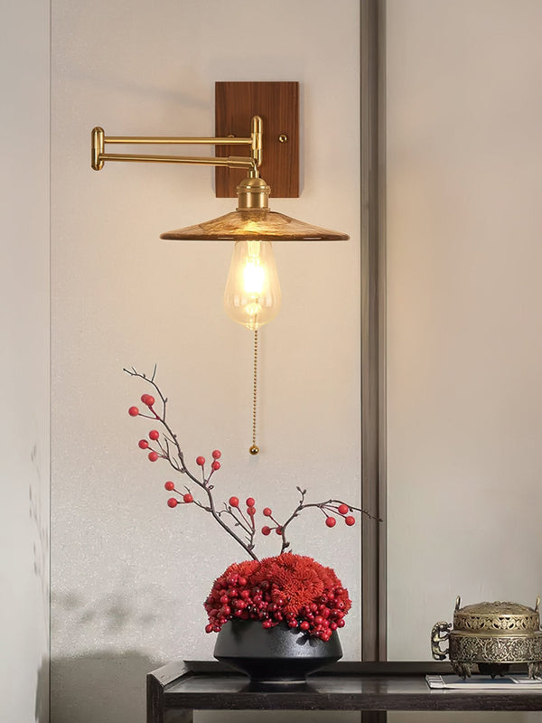 traditional walnut brass glass wall sconce