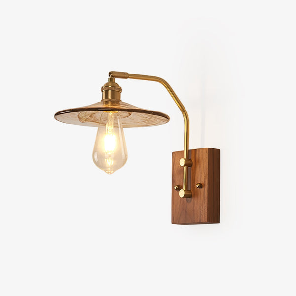 traditional walnut brass glass wall sconce