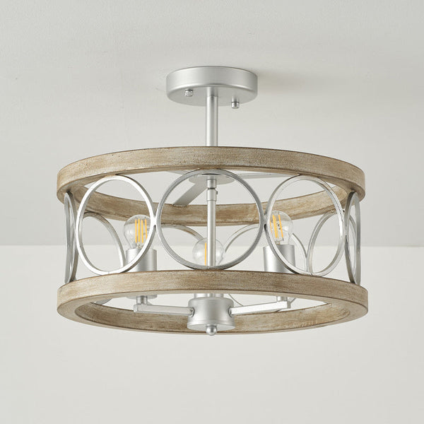 transitional black walnut wood iron semi flush ceiling light