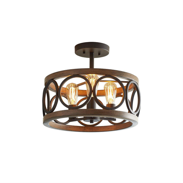 transitional black walnut wood iron semi flush ceiling light