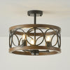 transitional black walnut wood iron semi flush ceiling light