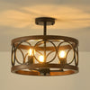 transitional black walnut wood iron semi flush ceiling light