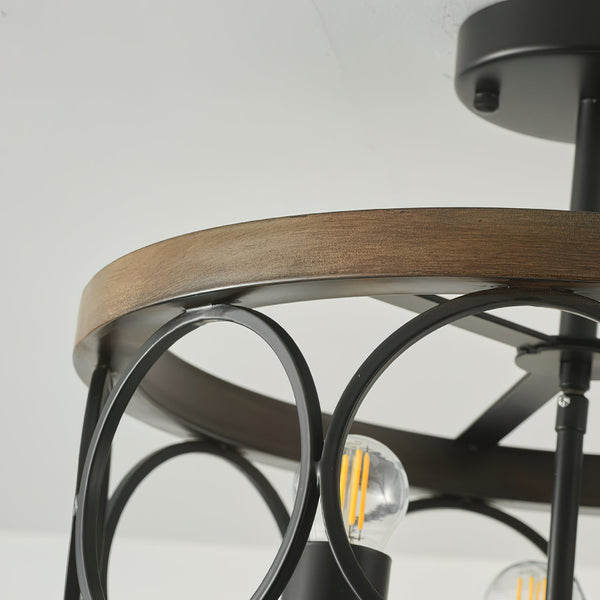 transitional black walnut wood iron semi flush ceiling light