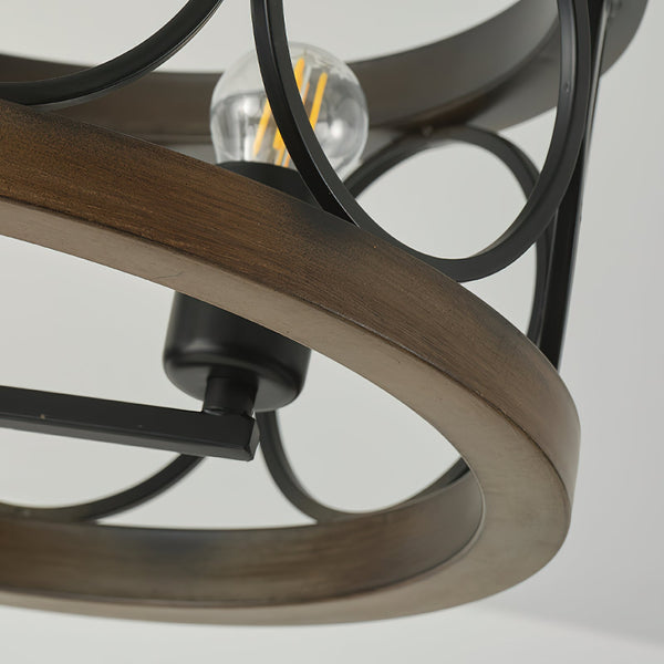 transitional black walnut wood iron semi flush ceiling light