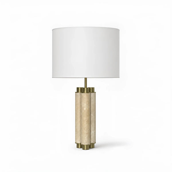 travertine brass column table lamp