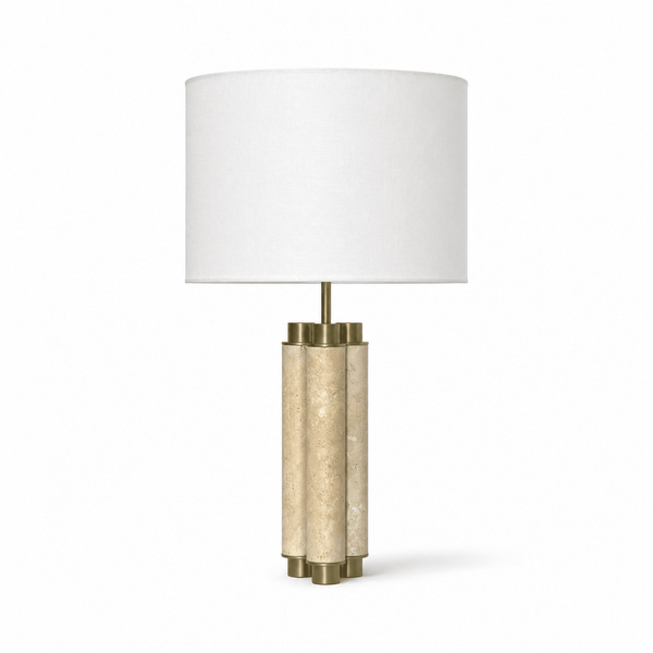 travertine brass column table lamp