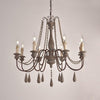 Rustic Farmhouse Wood Bead Chandelier With Teardrops Candle Style Lights