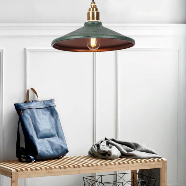 vintage green iron saucer pendant light