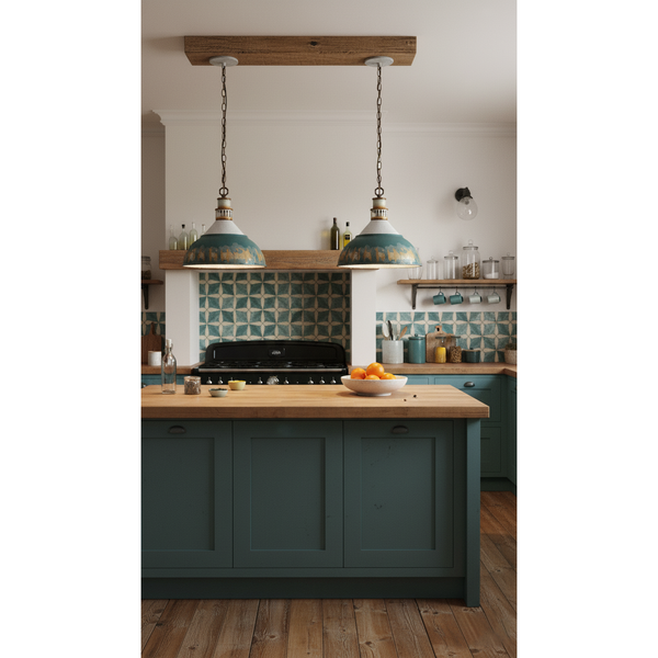 vintage hand painted distressed iron pendant lamp