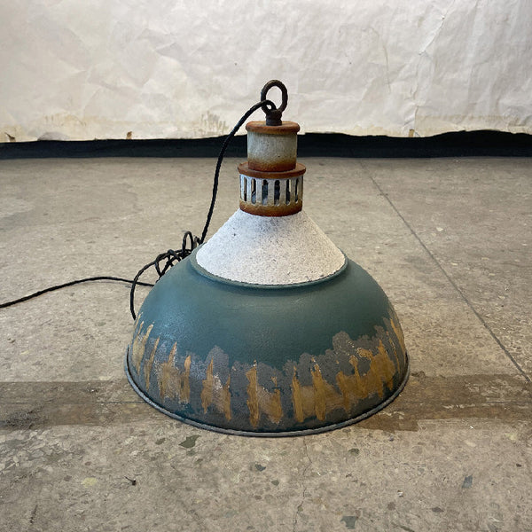 vintage hand painted distressed iron pendant lamp