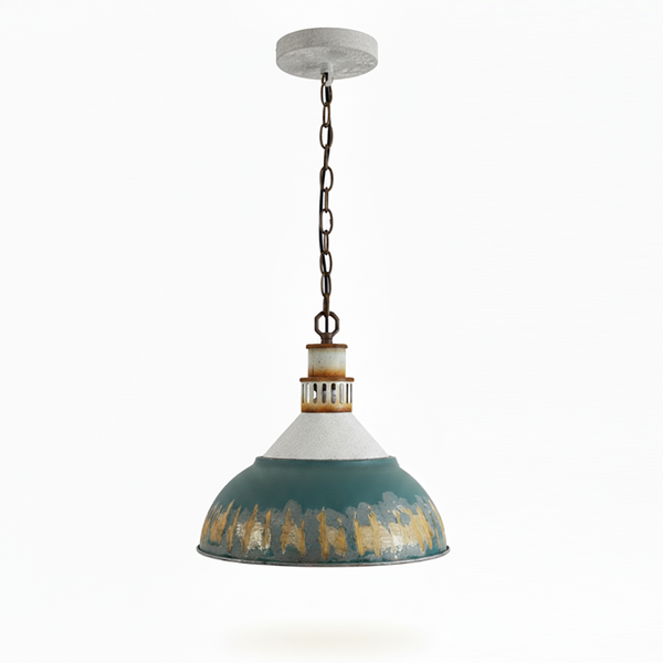 vintage hand painted distressed iron pendant lamp