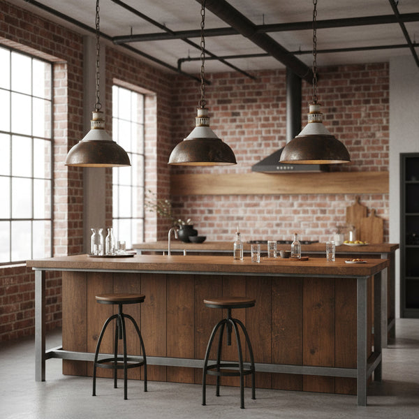 vintage hand painted distressed iron pendant lamp