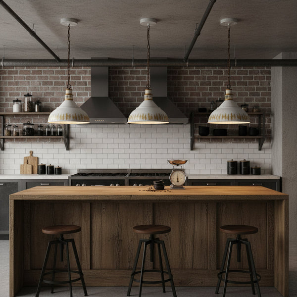 vintage hand painted distressed iron pendant lamp