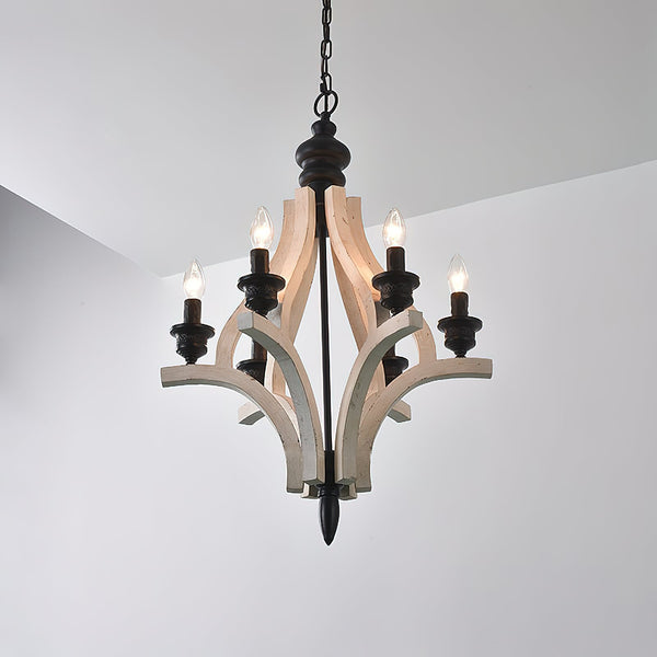 vintage old white wood candle chandelier