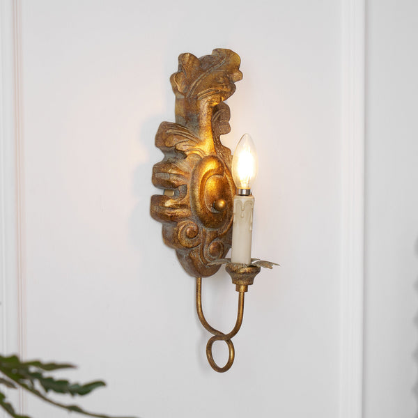 vintage resin scalloped wall sconce antique gold