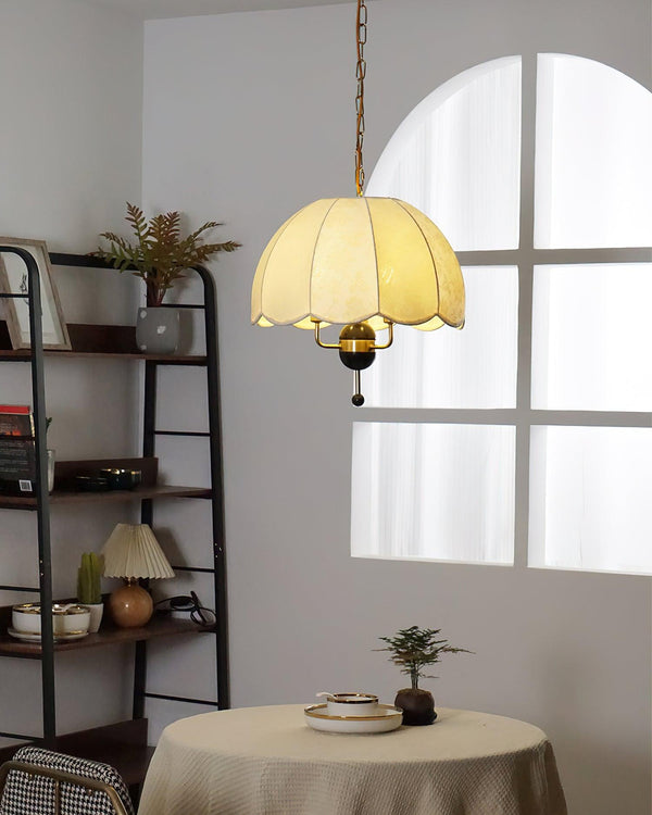 vintage white fabric wood ghost pendant light