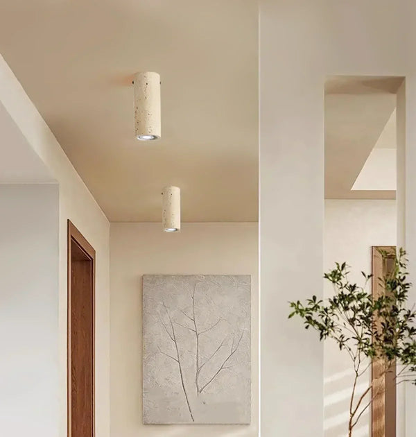 wabi sabi beige travertine cylinder ceiling lamp