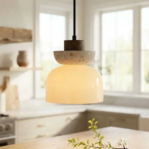 wabi sabi beige travertine frosted glass pendant light