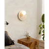 wabi sabi beige travertine glass round wall lamp