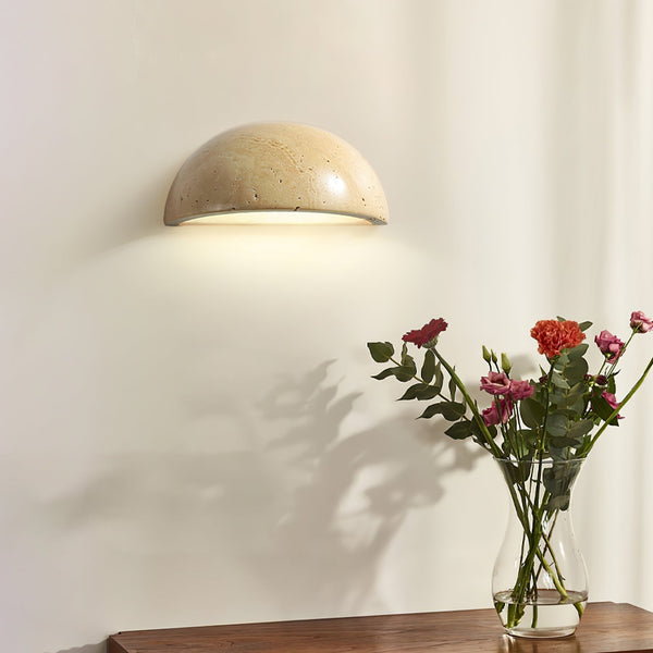 wabi sabi beige travertine half dome wall sconce 2