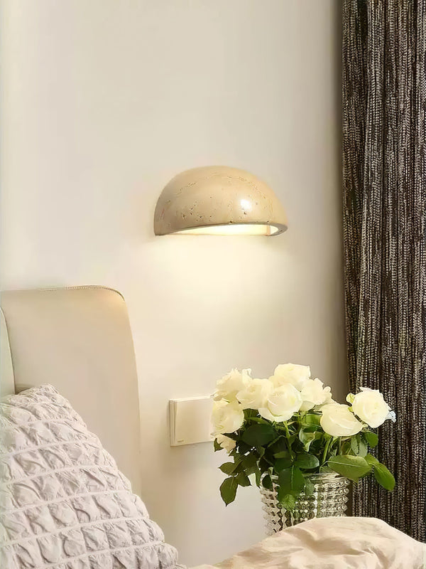 wabi sabi beige travertine half dome wall sconce 2