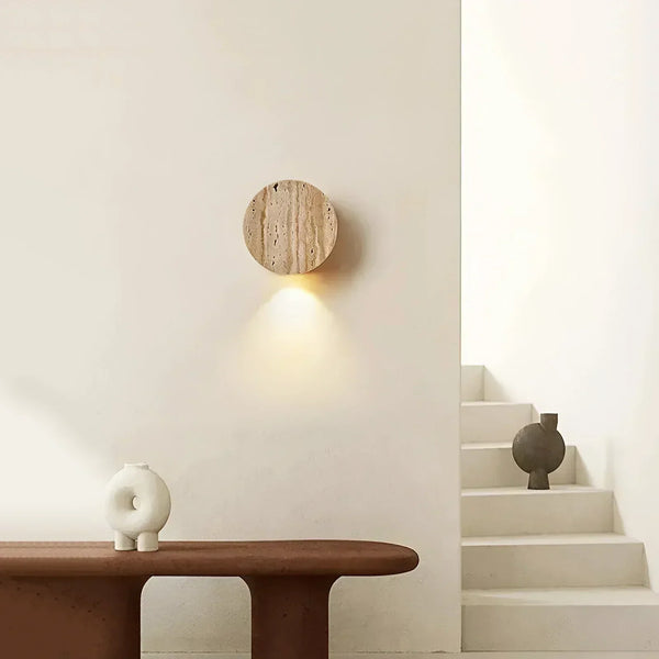 wabi sabi beige travertine round wall lamp