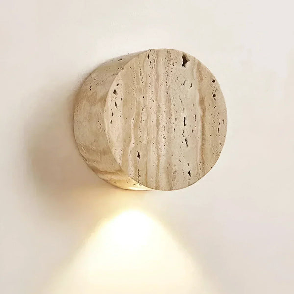 wabi sabi beige travertine round wall lamp
