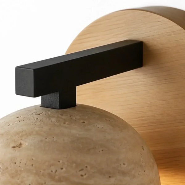 wabi sabi black travertine wood led wall sconce