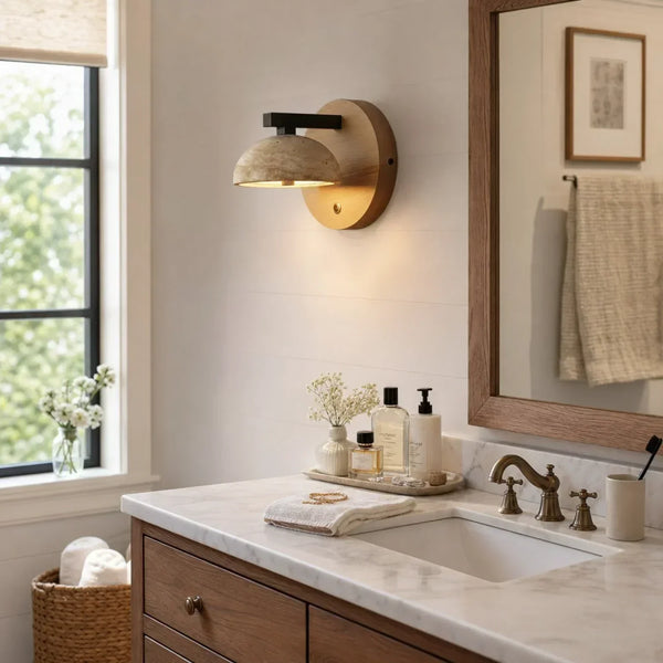 wabi sabi black travertine wood led wall sconce
