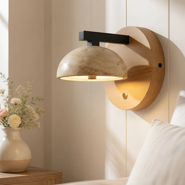 wabi sabi black travertine wood led wall sconce