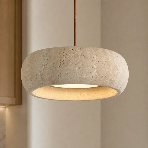 wabi sabi cream travertine stone led pendant light