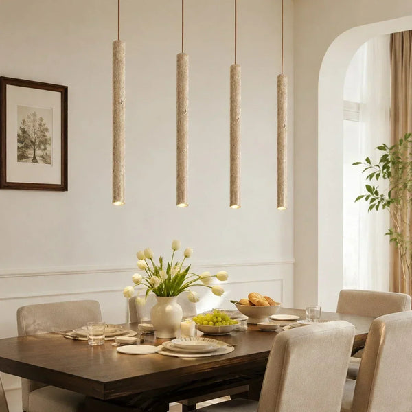 wabi sabi cylinder travertine pendant light kitchen island