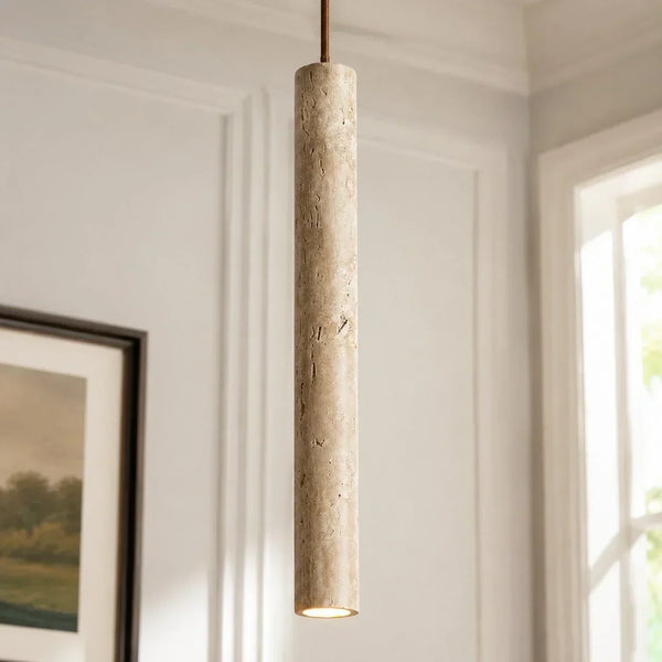 wabi sabi cylinder travertine pendant light kitchen island